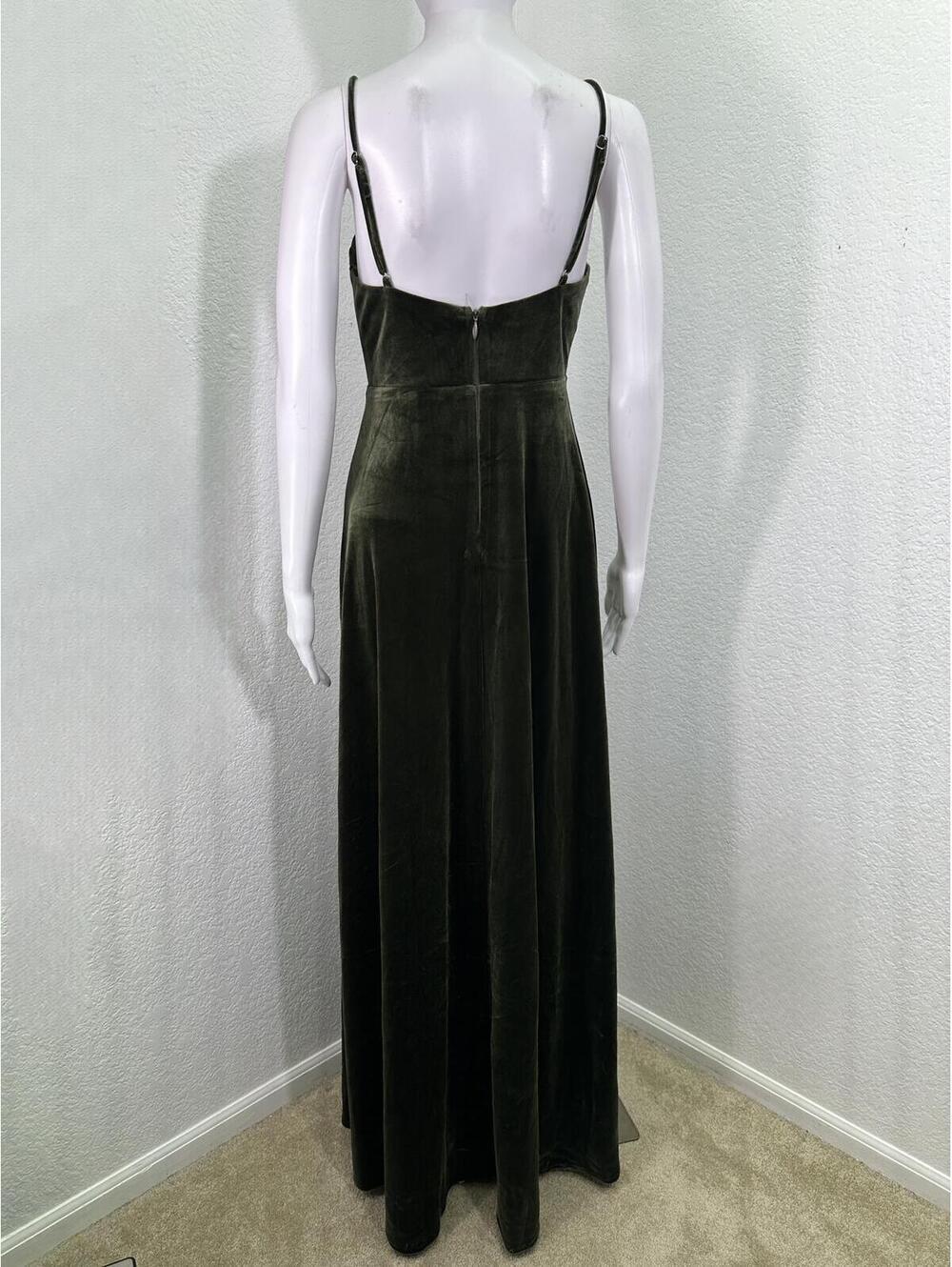 Sz S Lulu’s Olive Green Velvet Maxi Dress Bustier Fairycore Whimsigoth Forest - Picture 3 of 6